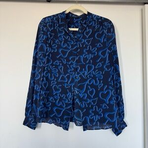 Tara Jarmon Navy and Blue Floral Blouse